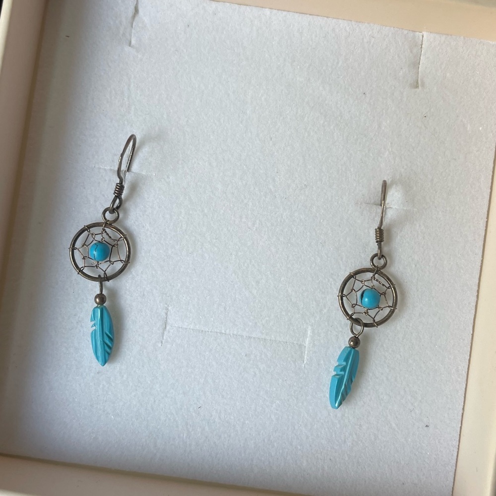Dreamcatcher Turquoise Feather Earrings